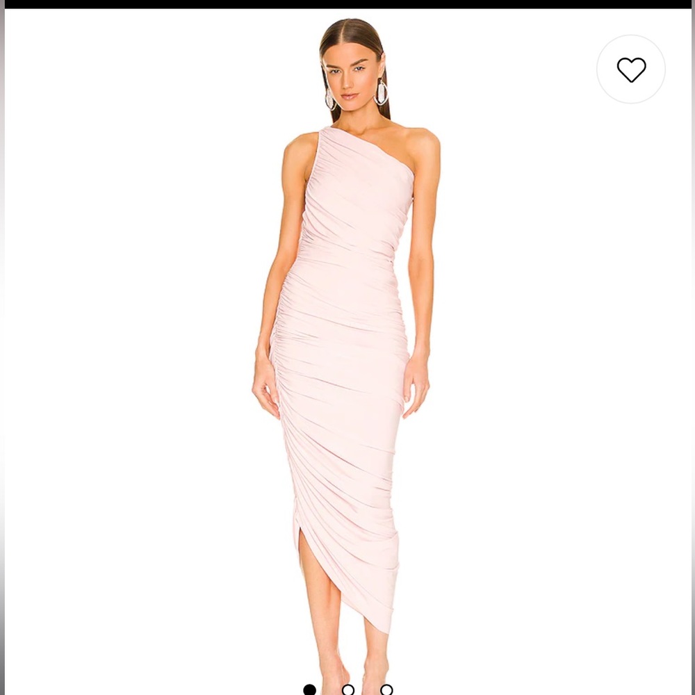 Norma Kamali One-Shoulder Ruched Midi Dress in Pale Pink